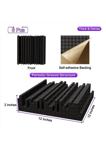 12PCS Kendinden Yapışkanlı Akustik Köpük Paneller 12 x 12 x 2 Inç Ses Emici Köpük Kayıt Stüdyosu Ses Geçirmez Köpük Siyah (Yurt Dışından) modelleri