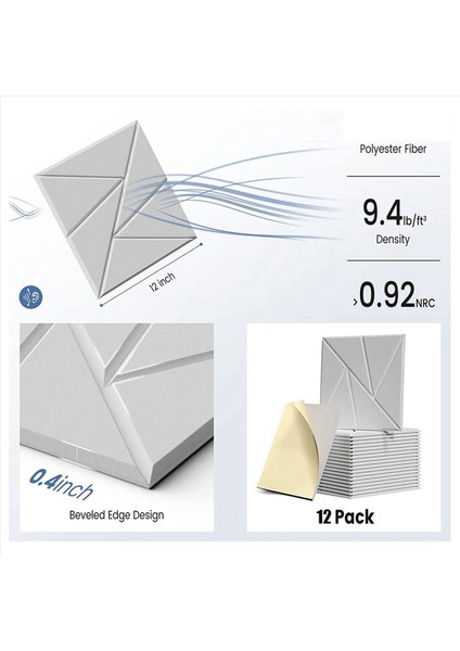 24 Paket Akustik Paneller Kendinden Yapışkanlı 12X 12X 0 4 Inç Ses Geçirmez Köpük Panelleri Ses Panelleri Yoğunluk Beyaz (Yurt Dışından) fiyatları