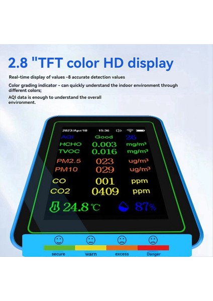 Tuya Wifi 12 In 1 Hava Kalitesi Monitörü Çok Fonksiyonlu Pm2 5 Aqı PM1O Hcho Tvoc Co Co2 Ekranlı Hava Dedektörü Siyah (Yurt Dışından) indirimleri