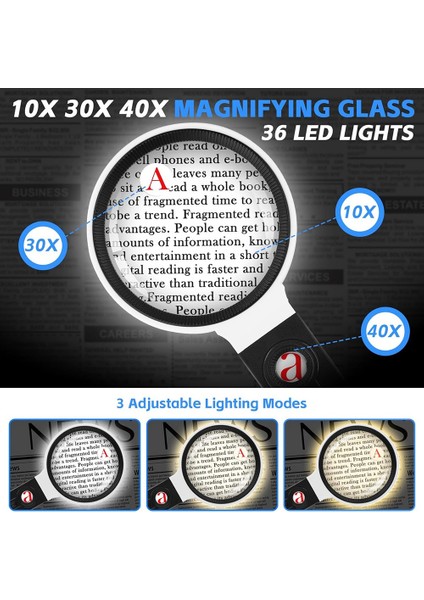 40 x 30 x 10 Kat Büyüteç 36 LED Işık Yayan Büyüteç Yaşlı Okuma Yakın Çalışma Mücevher Için Uygun (Yurt Dışından) modelleri