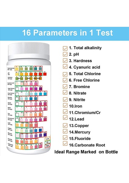 16 Içme Suyu Için 1 Su Testi Kiti- Ev Su Testi Kiti Su Kalitesi Ölçüm Kitleri (150PCS Test Şeritleri) (Yurt Dışından) modelleri