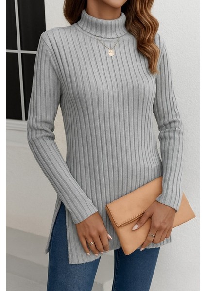 Kadın Uzun Kollu Balıkçı Yaka Yandan Yırtmaçlı Şardonlu Kaşkorse Bluz modelleri