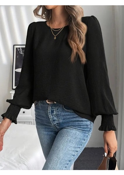 Kadın Uzun Kollu Yuvarlak Yaka Aerobin Bluz modelleri