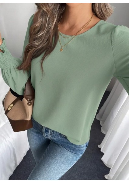Kadın Uzun Kollu Yuvarlak Yaka Aerobin Bluz fiyatları