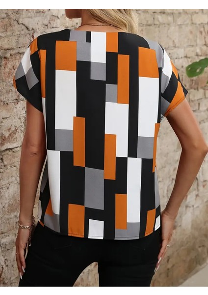 Kadın Kısa Kollu V Yakalı Yarasa Kollu Atlas Bluz modelleri