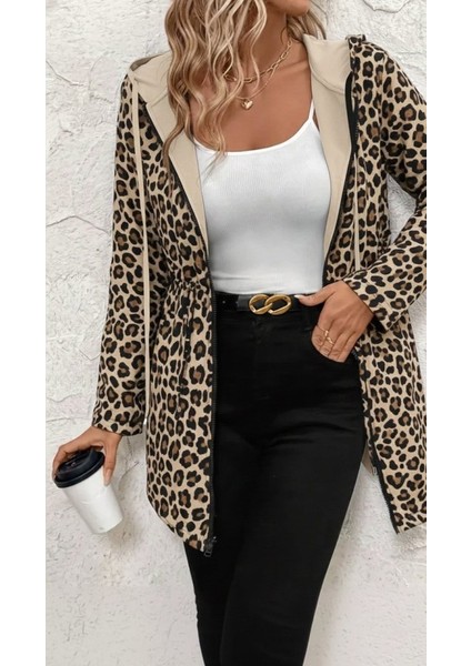 Kadın Uzun Kollu Kapşonlu Çift Taraflı Cepli Bağcıklı Fermuarlı Viskon Iki Iplik Ceket