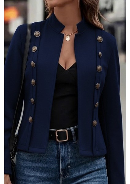 Kadın Uzun Kollu Hakim Yaka Yanlardan Düğmeli Kısa Süet Ceket fiyatları