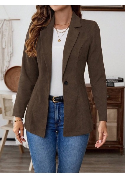Kadın Uzun Kollu Yakalı Tek Düğmeli Süet Ceket fiyatları