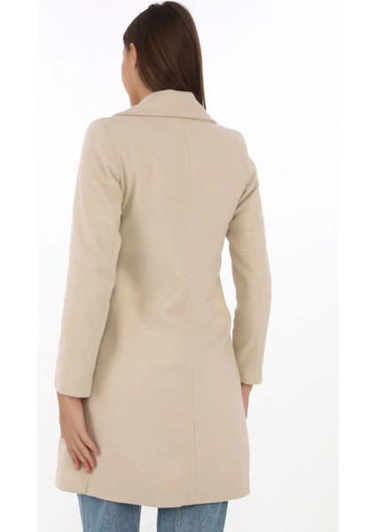 Kaşe Kaban – Siyah Yünlü Dokuma, Kruvaze Yaka, Astarlı, Cepli, Kuşaklı Uzun Boy Tesettür Uyumlu Kışlık Şık Kaban - Bej fiyatları