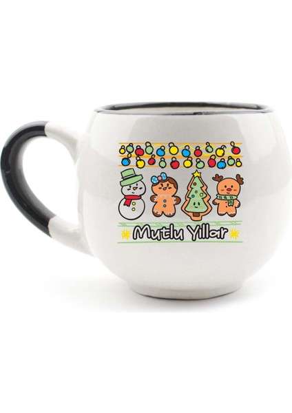 Noel Işıklar Krem Parlak Balon Kupa -Yılbaşı Temalı Kupa