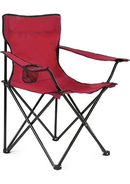 Katlanabilir Kamp Sandalyesi Piknik Sandalyesi Plaj Sandalyesi Kırmızı Taşıma Çantalı