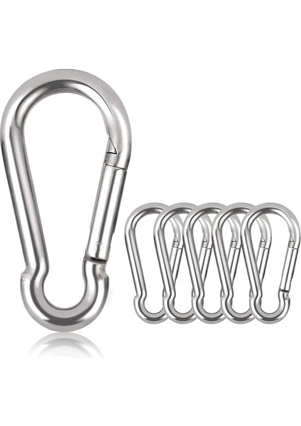 Karabina Alaşım Çelik, Anahtarlık, Karabina Kanca, 80 mm x Φ8 Mm, 250 Kg'a Kadar Taşıma Kapasitesi, Galvanizli (6 Adet)