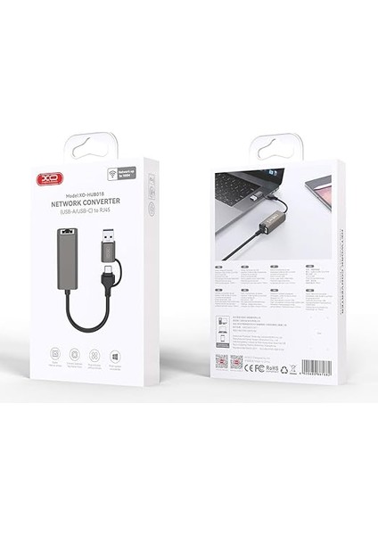 Simple Is Beauty Ethernet Dönüştürücü HUB018, USB ve Type-C Den Ethernet'e Dönüştürücü, 10-100MBPS Destekler, Işletim Sistemleri Ile Uyumlu, Tak Çalıştır, Stabil Bağlantı, Gri fırsatları