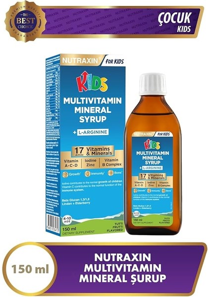 Kids Multivitamin Mineral Şurup 150 ml – 17 Vitamin ve Mineral, L-Arjinin, Kara Mürver, Beta Glukan, Çocuklar Için Bağışıklık ve Gelişim Desteği modelleri