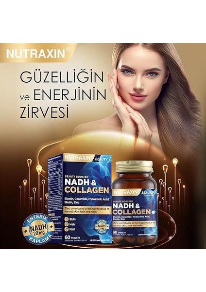Nadh & Collagen | Tip I-Iıı Kolajen + Nadh + Hyaluronik Asit | Cilt, Saç, Tırnak ve Enerji Desteği | 60 Tablet fiyatları