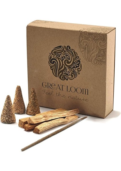Loom - Doğal Palo Santo Tütsü Seti - Meditasyon Tütsü Seti - Palo Santo Ağaç Tütsü 18GR / Palo Santo Konik Tütsü 3 Ad/palo Santo Tütsü 1 Ad
