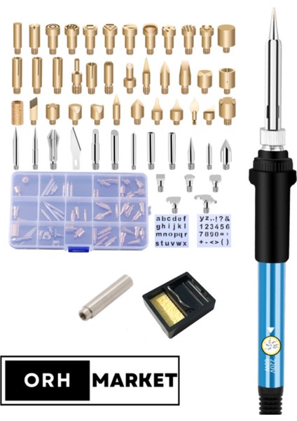 60W Ahşap Yakma Havya Kalemi ve 55 Ağaç Dağlama Kesme Oyma Kabartma Lehimleme Uç Seti