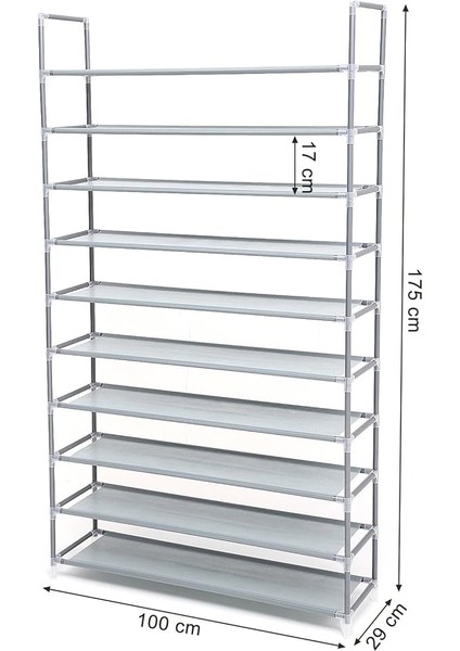 10 Katlı Ayakkabı Rafı, 100X29X175 Cm, Gri, LSR10G modelleri