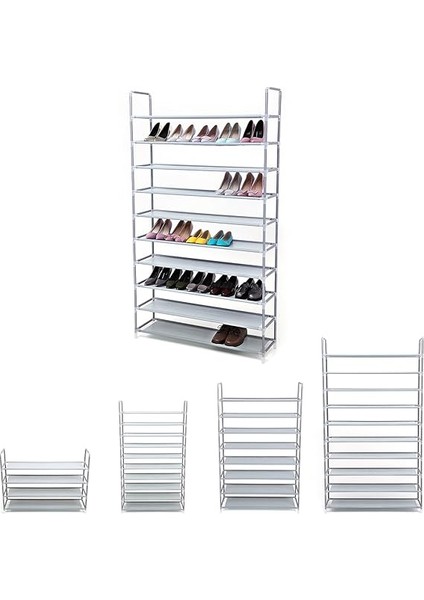 10 Katlı Ayakkabı Rafı, 100X29X175 Cm, Gri, LSR10G fırsatları