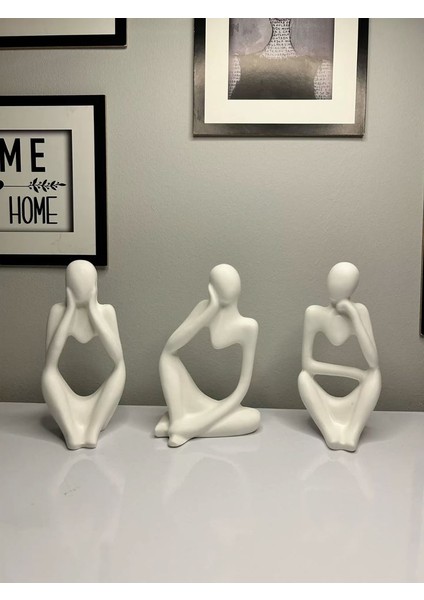 Nordic Tarzı 3'lü Heykel Seti , Soyut Düşünen Adam Heykel Biblo Aksesuar Seti