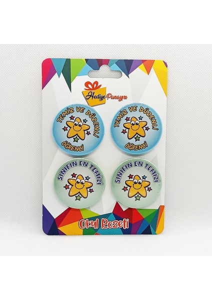 Öğrenci Davranış Rozetleri – Temiz ve Düzenli Öğrenci 4’lü Set (44 Mm, Metal, Yerli Üretim)