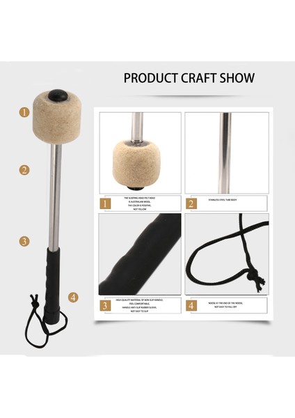 2pcs Bas Davul Kırpısı Keçe Baş Perküsyon Tokmak Timpani Sopa Paslanmaz Çelik Sap, Beyaz (Yurt Dışından) indirimleri