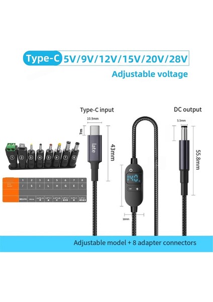 USB C Dc Güç Boost Kablosu 140 W 5 V 9 V 12 V 15 V 20 V 28 V Ayarlanabilir Gerilim Adaptör Konnektör Kablosu Dizüstü Bilgisayar Yönlendirici Için (Yurt Dışından) fiyatları