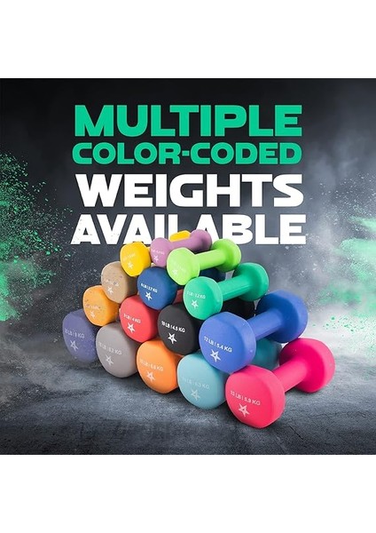 Neopren Kaplamalı Dambıl El Ağırlığı Seti (2'li) - Birden Fazla Ağırlık Seçeneği ve 15 Renk, Yuvarlanma Önleyici, Kaymaz, Altıgen Şekil fırsatları