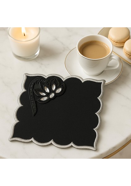 Siyah Kadife Görünümlü El Işçiliği 2 Li Sunum Matı – Kristal Taşlı, Premium Kahve Sunumluğu modelleri