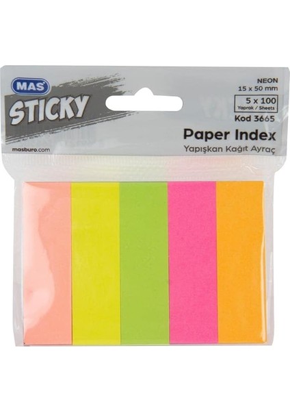 3661 12X45 mm 5 Renk 25 Yaprak Yapışkanlı Plastik Ayraç