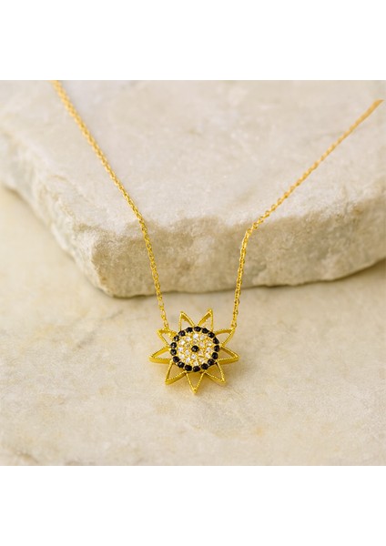 14 Ayar Altın Siyah Oniks Güneş Kolye