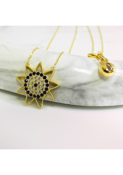 14 Ayar Altın Siyah Oniks Güneş Kolye modelleri