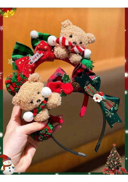 Noel Taçı Saç Bandı, Ayıcık ve Kurdele Detaylı, Kırmızı Yeşil, 17.5cm Genişlik, Yetişkin ve Çocuk Için Uygun, Tatil Temalı Siyah fiyatları