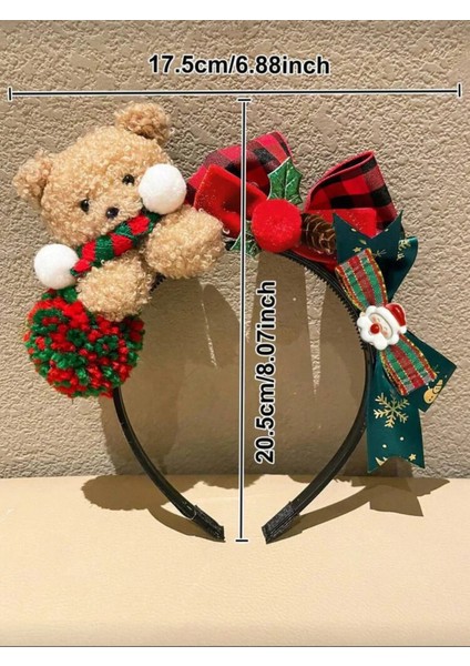 Noel Taçı Saç Bandı, Ayıcık ve Kurdele Detaylı, Kırmızı Yeşil, 17.5cm Genişlik, Yetişkin ve Çocuk Için Uygun, Tatil Temalı Siyah fırsatları