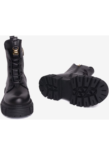 Kadın Siyah Hakiki Deri Termo Taban Military Bot 4K2YB32770