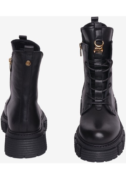 Kadın Siyah Hakiki Deri Termo Taban Military Bot 4K2YB32770