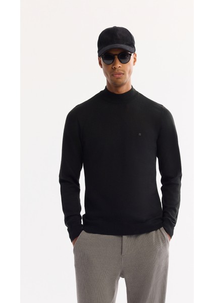 Erkek Siyah Yarım Balıkçı Yaka Yün Karışımlı Triko Regular Fit Kazak B005015