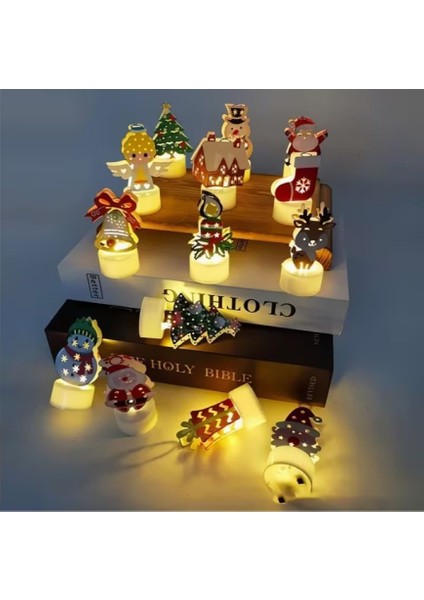 3 Adet Demir Mum Dekorasyonu - Yılbaşı Temalı Pilli Mum