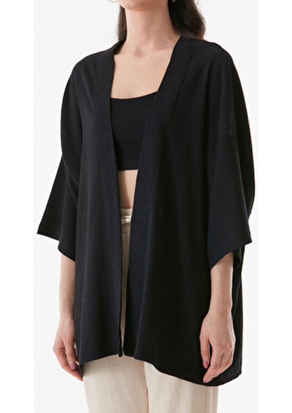 Kadın Kimono Şal Yaka Kısa Kol Düz Desenli %95 Polyester 80 cm