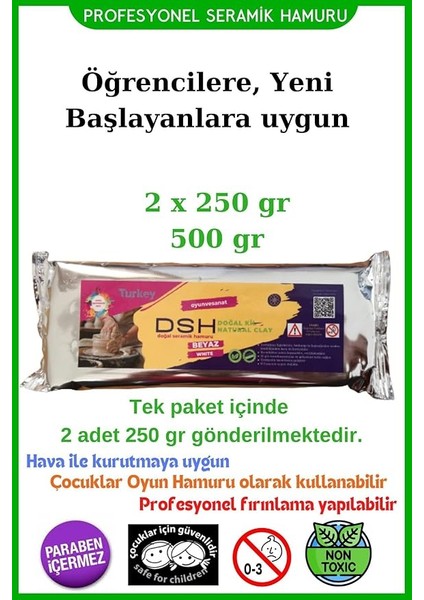 Doğal Seramik Hamuru Doğal Seramik Hamuru 2x 250 gr (500 Gr) Kil Çamuru, Okul Için Doğal Oyun Hamuru