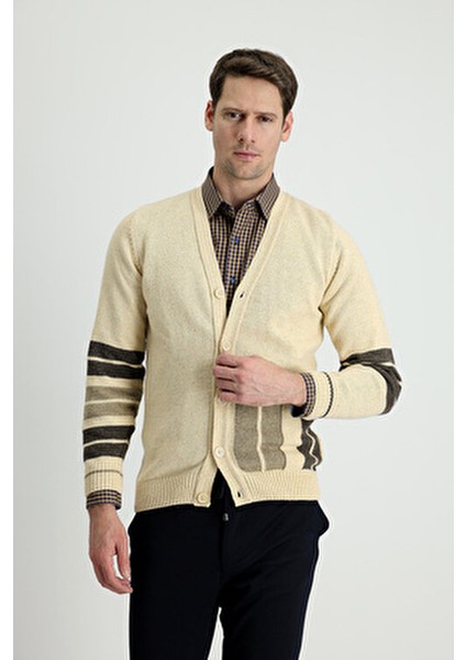 Triko Hırka Yünlü Örme Kumaşla Şık Desenli Tasarım Erkekler İçin