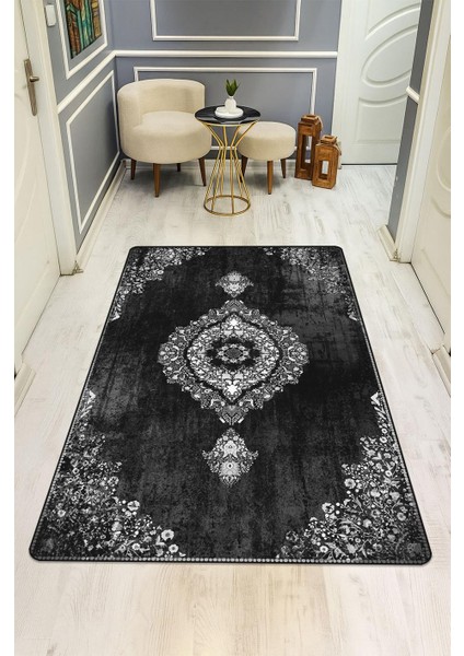 Parlak Kadife Kumaş Dijital Baskı Vintage Desenli Dot Kaymaz Tabanlı Halı H0104