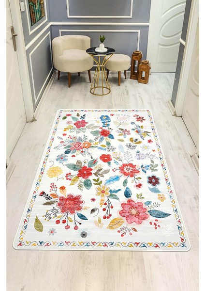 Parlak Kadife Kumaş Dijital Baskı Vintage Desenli Dot Kaymaz Tabanlı Halı H0816