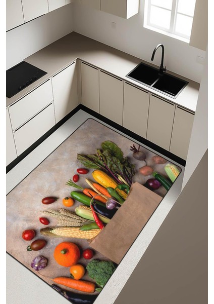 Mutfak Tezgahı Desenli Dijital Baskı Kaymaz Taban Mutfak Halısı H0059