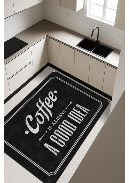 Coffee Desenli Dijital Baskı Kaymaz Taban Mutfak Halısı H0036