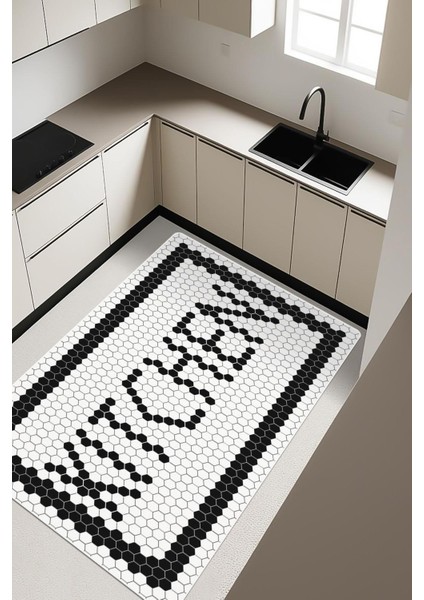 Kitchen Desenli Dijital Baskı Kaymaz Taban Mutfak Halısı H0048