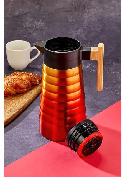 2 Litre Çift Katmanlı Paslanmaz Çelik Termos Bambu Saplı, 12 Saat Sıcak 24 Saat Soğuk Tutma Kapasite Kırmızı Sarı 2097KIRMIZISARI fırsatları