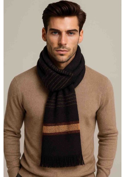 Premium Balıksırtı Erkek Atkı – Yumuşak Dokulu, Püsküllü