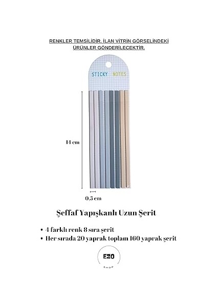 Sticky Notes Şeffaf Renkli Yapışkan Postit Not Kağıdı Etiketi Uzun Şeritler (Mavi) indirimleri