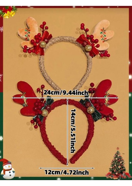 Noel Geyik Sütlü Kahve 1 Adet Taç, Kırmızı ve Gümüş, Peluş Boynuzlu, Süslü Yılbaşı Temalı Saç Bandı, 24CM x 14CM fiyatları